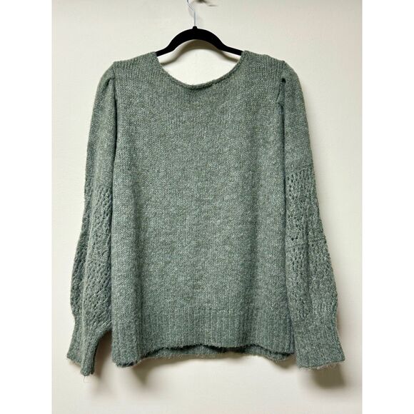 OLD NAVY Wool Blend Boat-Neck Heathered Pointelle-Knit Sweater, Olive, Sz 2X - Picture 6 of 9